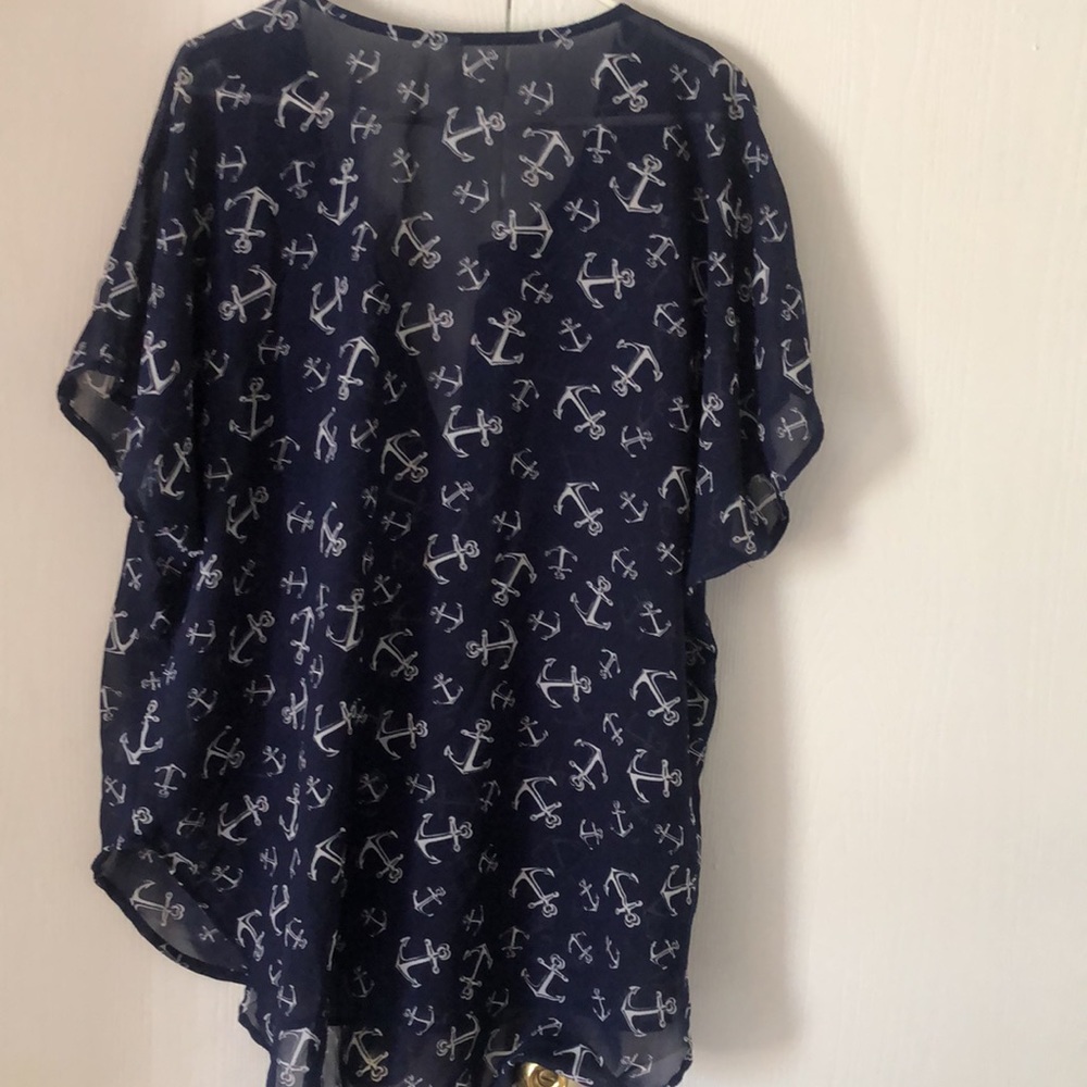 Woman’s spring blue & white peasant truth anchor blouse - Picture 9 of 11